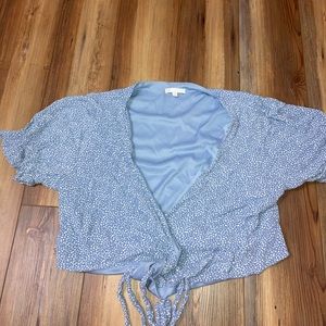 Blue Cropped Wrap Top